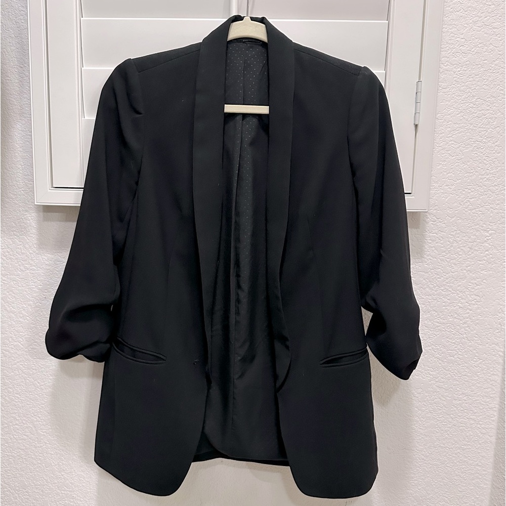 Express Blazer Womens Size XS Black Sleeve Pockets Open Front